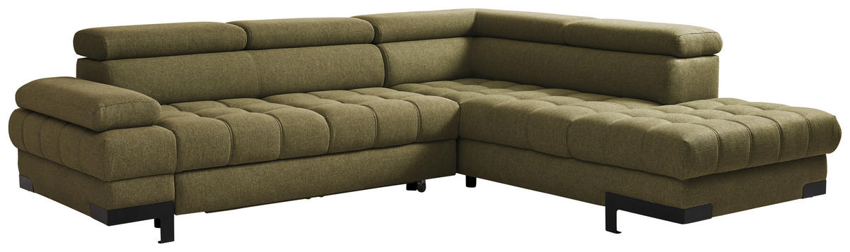 ECKSOFA in Webstoff Olivgrün  - Schwarz/Olivgrün, Design, Textil/Metall (263/223cm) - Welnova