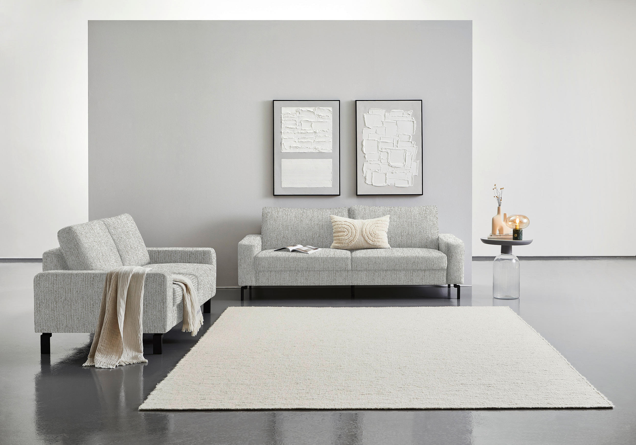 3-SITZER-SOFA in Flachgewebe Silberfarben  - Silberfarben/Schwarz, Design, Textil/Metall (218/86/97cm) - Hom`in