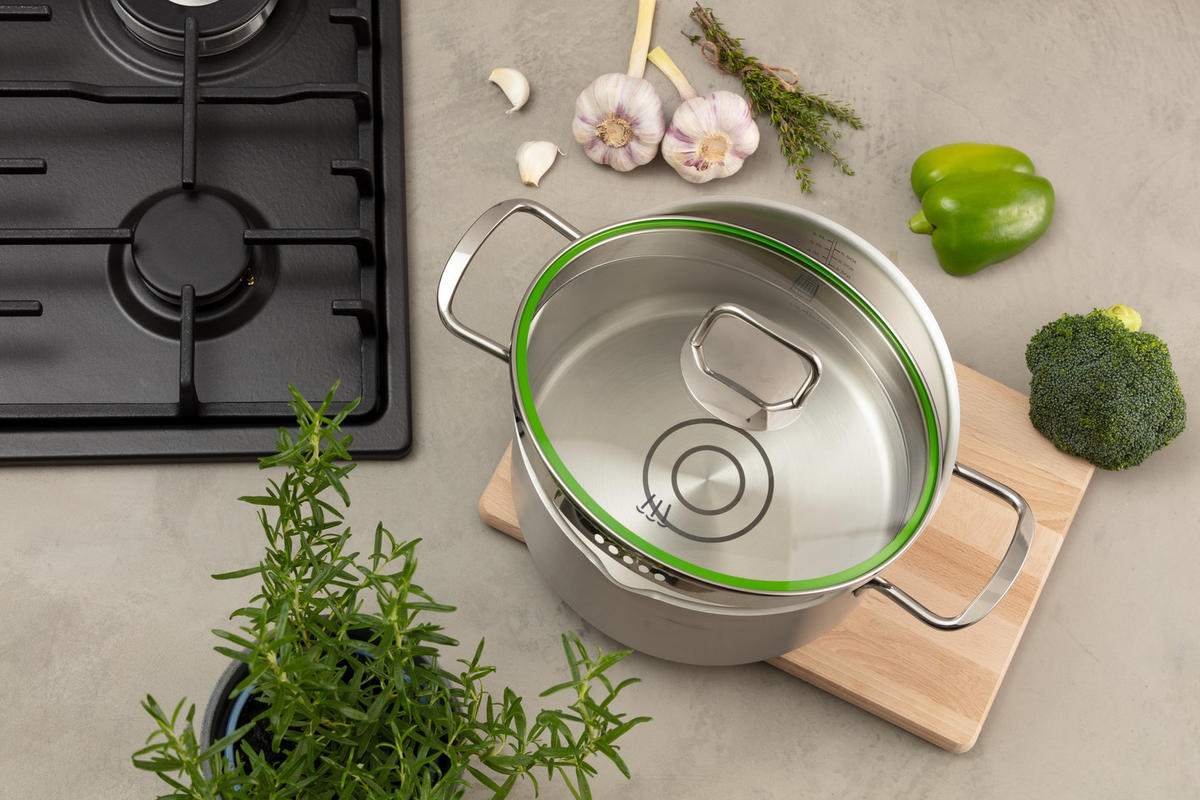 OALĂ PENTRU CARNE 5,5 l  - culoare inox, Design, sticlă/metal (24cm) - Chefkoch+Fackelmann