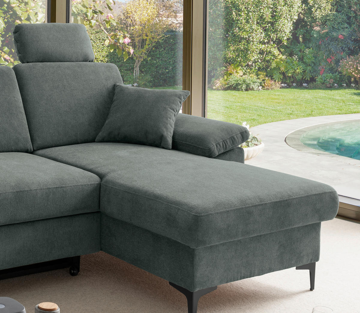 ECKSOFA Chenille Dunkelgrün  - Dunkelgrün/Schwarz, Konventionell, Textil/Metall (245/151cm) - Livetastic