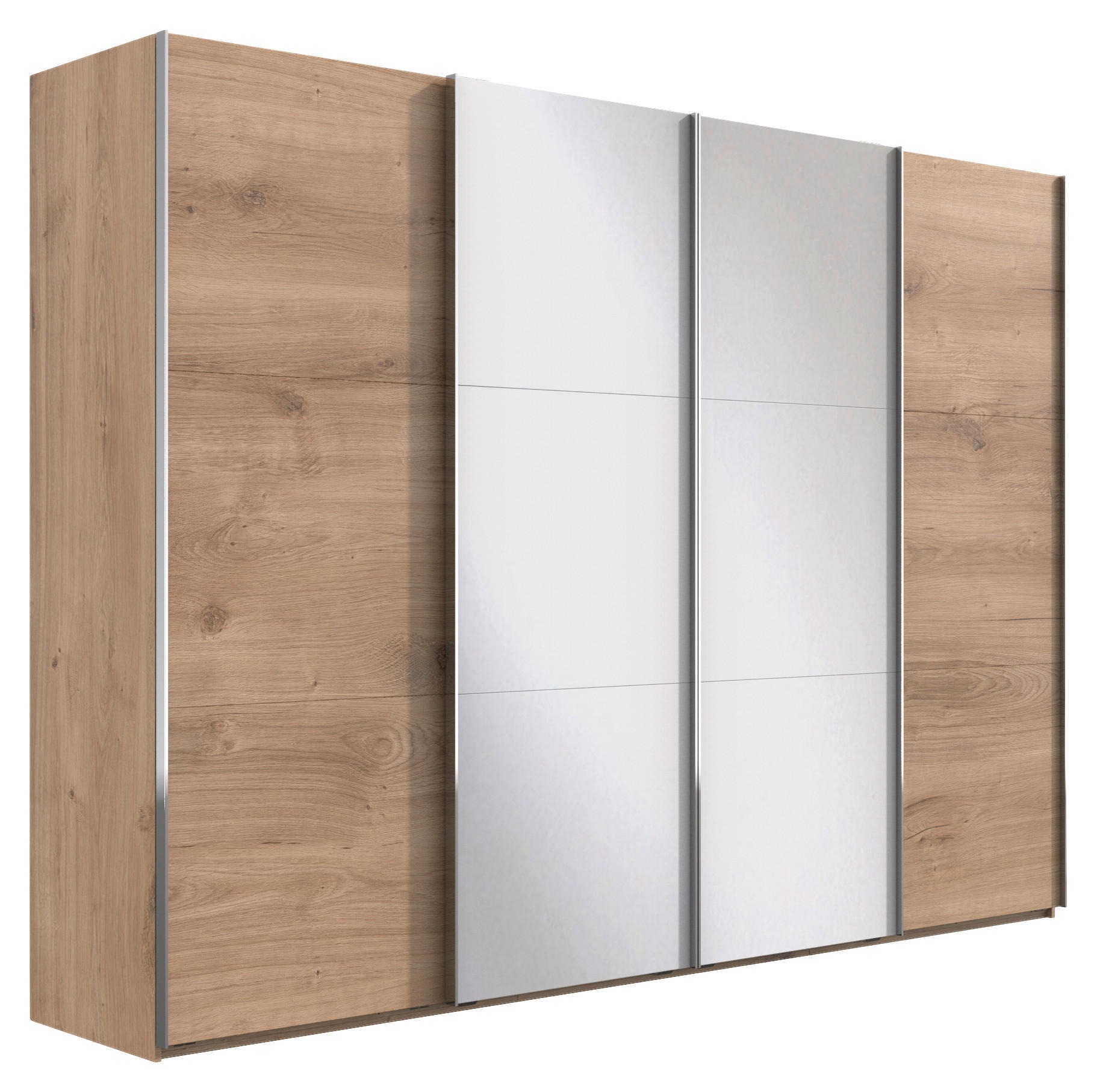ŠATNÍ SKŘÍŇ SE ZRCADLEM, barvy dubu, 350/216/65 cm - barvy dubu/barvy chromu, Basics, kov/kompozitní dřevo (350/216/65cm) - MID.YOU