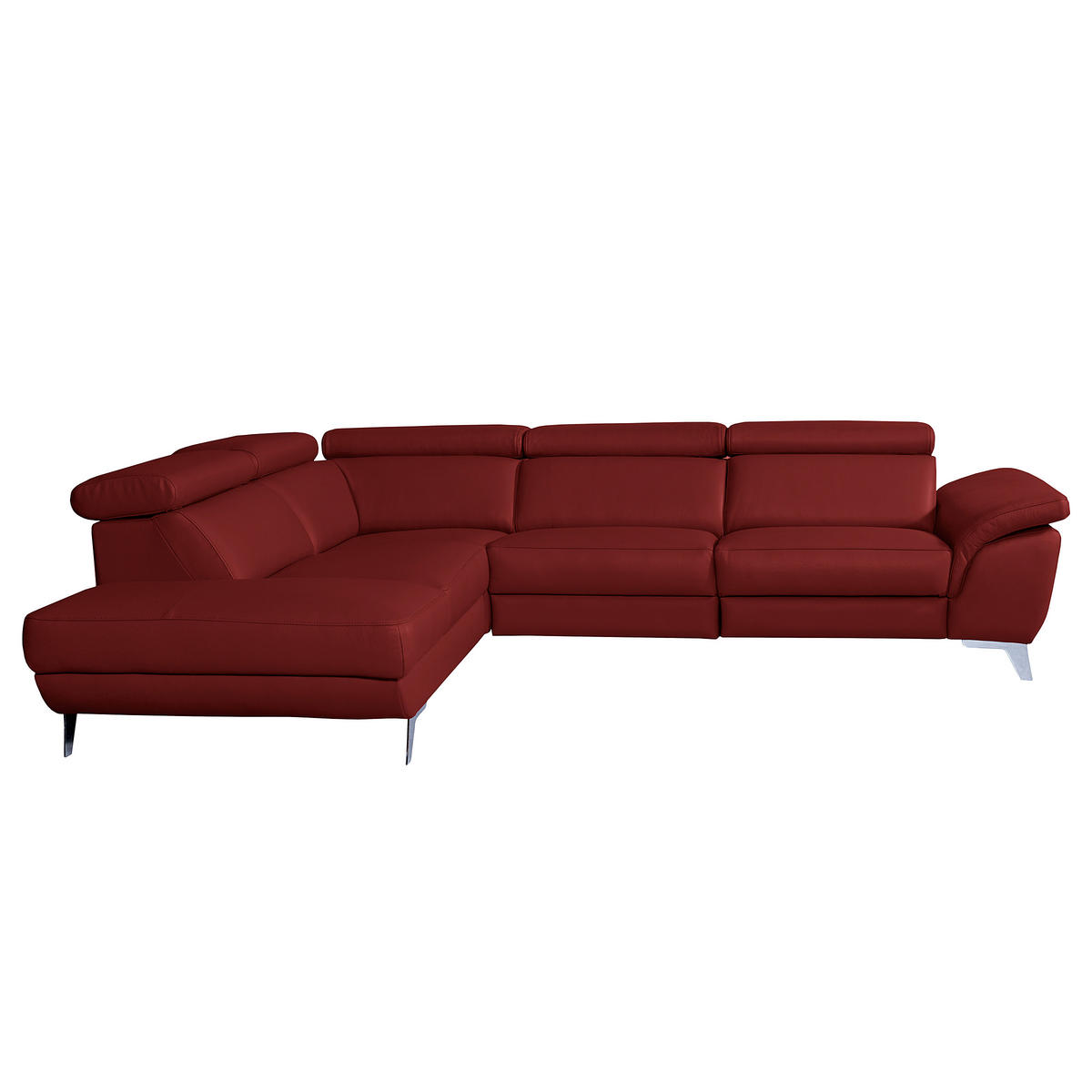 ECKSOFA  in Echtleder Rot  228/283 cm  - Silberfarben/Rot, Design, Leder/Metall (228/283cm) - Livetastic