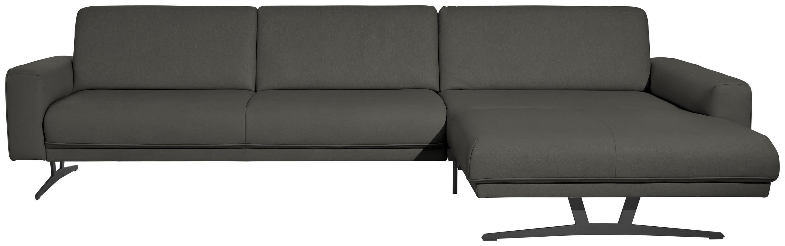 ECKSOFA in Echtleder Grau  - Anthrazit/Grau, Konventionell, Leder/Metall (324/179cm) - Johann Jakob