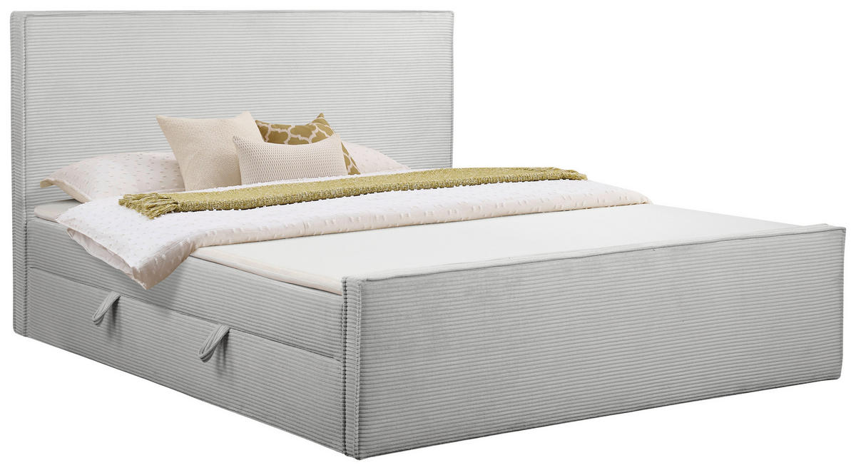 BOXBETT 180/200 cm,  in Hellgrau, gepolstertes Kopfteil, Bettkasten, Topper, Matratzen, H3 + H3 = fest  - Hellgrau/Schwarz, Basics, Kunststoff/Textil (180/200cm) - Chameo