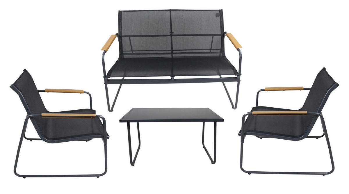 GARTENSET 4-teilig  - Schwarz, MODERN, Glas/Kunststoff (110/76/74cm) - Gardenson