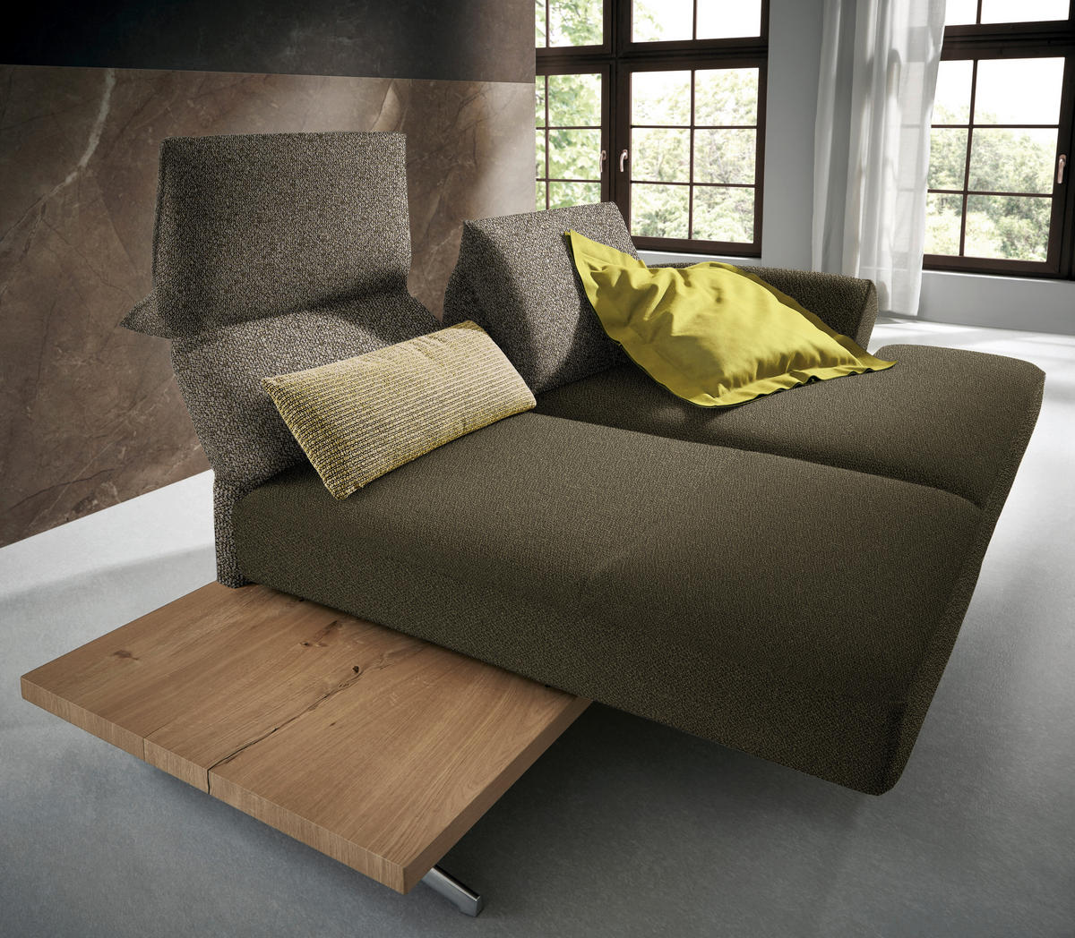 ECKSOFA in Flachgewebe Grün, Olivgrün  240/132 cm  - Chromfarben/Olivgrün, Design, Holz/Textil (240/132cm) - Koinor