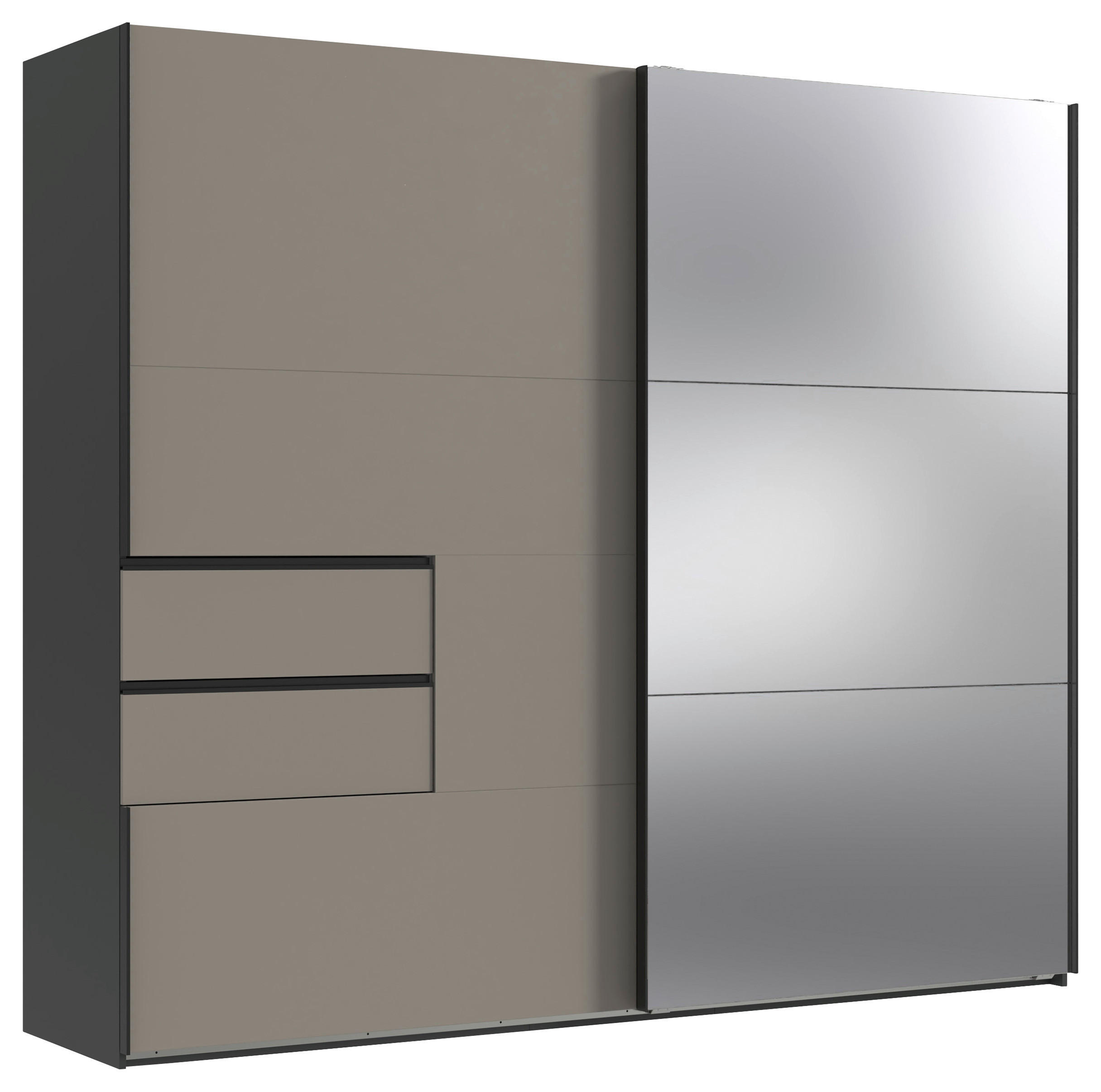 SCHWEBETÜRENSCHRANK 2-türig Graphitfarben, Grau  - Schwarz/Graphitfarben, MODERN, Glas/Holzwerkstoff (250/216/65cm) - Stylife