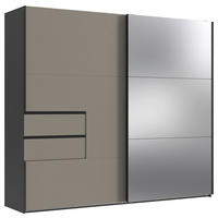 SCHWEBETÜRENSCHRANK 2-türig Graphitfarben, Grau  - Schwarz/Graphitfarben, MODERN, Glas/Holzwerkstoff (250/216/65cm) - Stylife