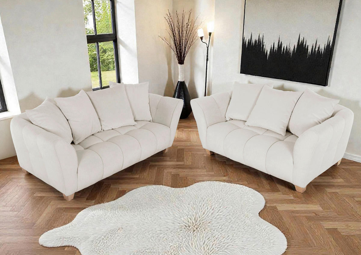 2-SITZER-SOFA Chenille Creme  - Creme/Naturfarben, KONVENTIONELL, Holz/Textil (185/72/95cm) - Milino