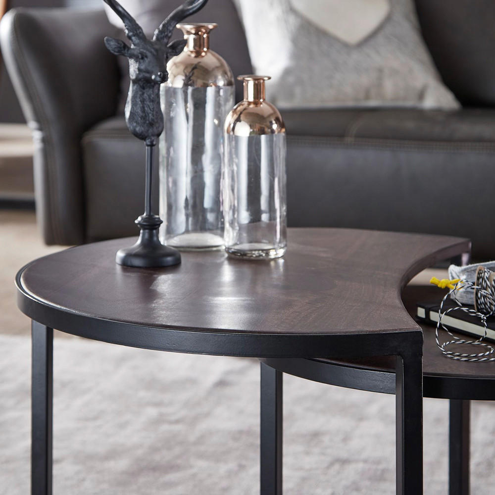COUCHTISCHSET Mangoholz massiv rund Dunkelbraun  - Dunkelbraun/Schwarz, MODERN, Holz/Metall (41/60/41cm) - MID.YOU