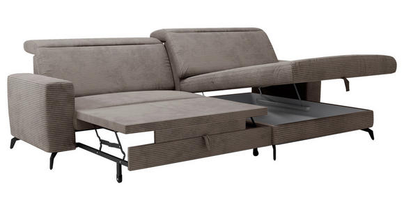 ECKSOFA inkl. Funktion Taupe Cord  - Taupe/Schwarz, KONVENTIONELL, Textil/Metall (290/178cm) - Cantus