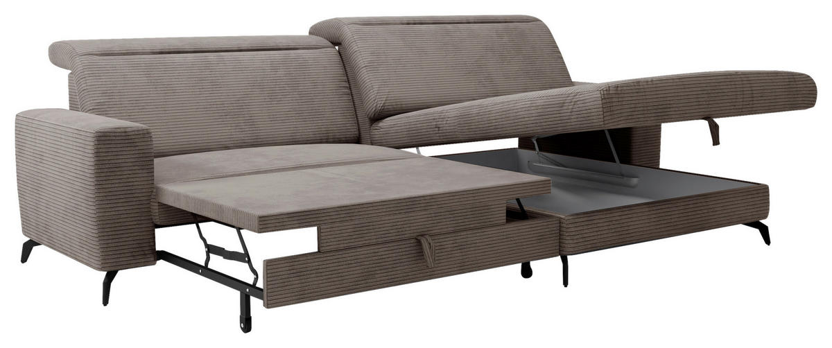ECKSOFA in Cord Taupe  - Taupe/Schwarz, Konventionell, Textil/Metall (290/178cm) - Sit & More