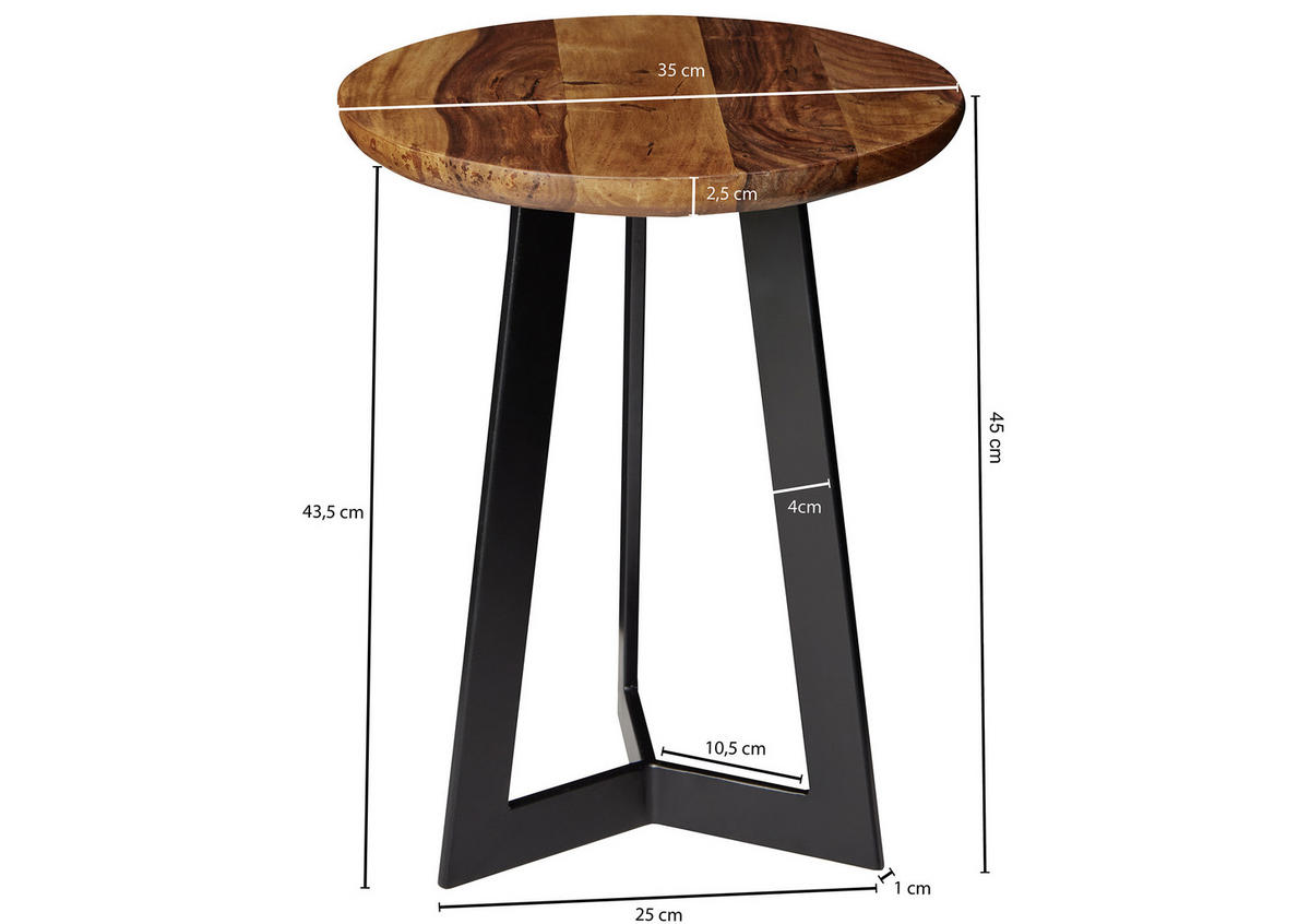 BEISTELLTISCH in Holz 35/35/45 cm  - Sheeshamfarben/Schwarz, Design, Holz/Metall (35/35/45cm) - MID.YOU