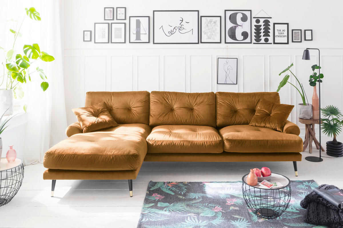 ECKSOFA Eckteil  TOKIO-REC.2S Senfgelb Samt  - Senfgelb, MODERN, Holz/Textil (275/157cm) - MID.YOU