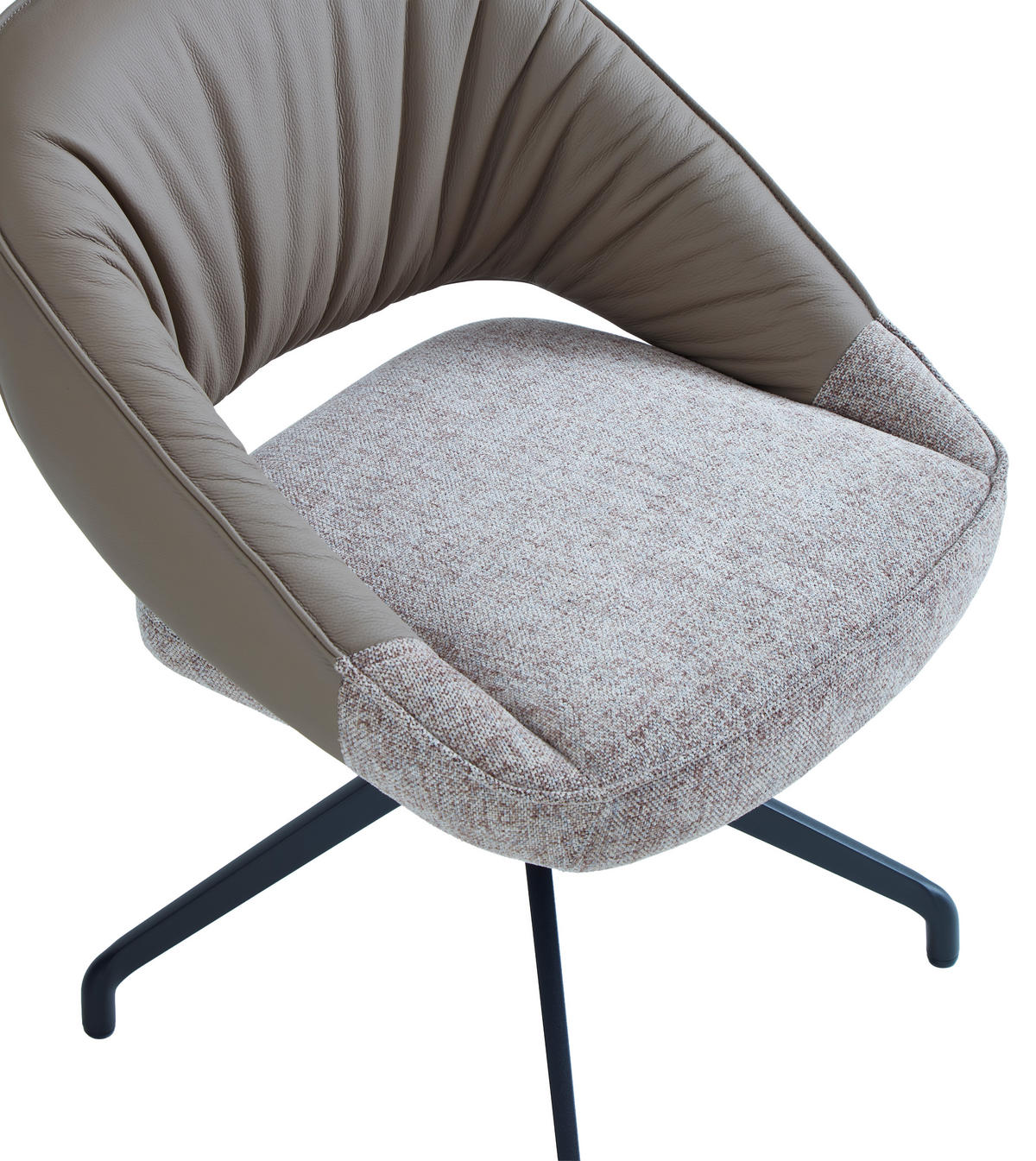 ARMLEHNSTUHL  Sitzfläche 360° drehbar, automatische Rückholfunktion Leinenoptik Echtleder  Schwarz, Hellgrau, Beige  - Beige/Hellgrau, Design, Leder/Textil (60/81/63.5cm) - Dieter Knoll
