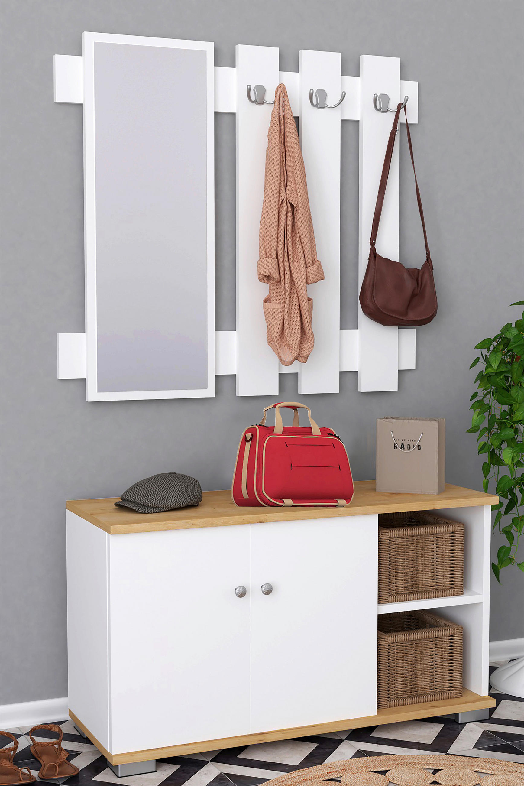 GARDEROBE 2-teilig  in 90/132/33 cm  - Honigeiche/Weiß, MODERN, Holzwerkstoff (90/132/33cm) - MID.YOU
