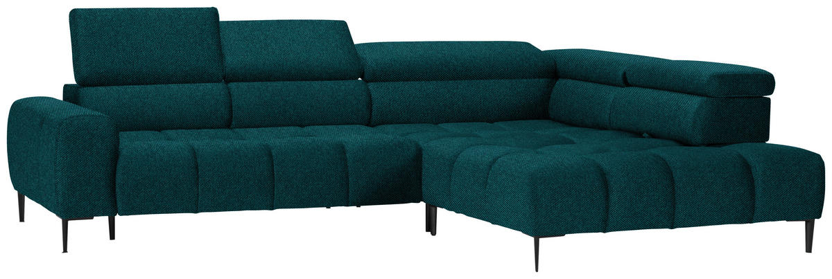 ECKSOFA Petrol Webstoff  - Petrol/Schwarz, Design, Textil/Metall (300/216cm) - Welnova