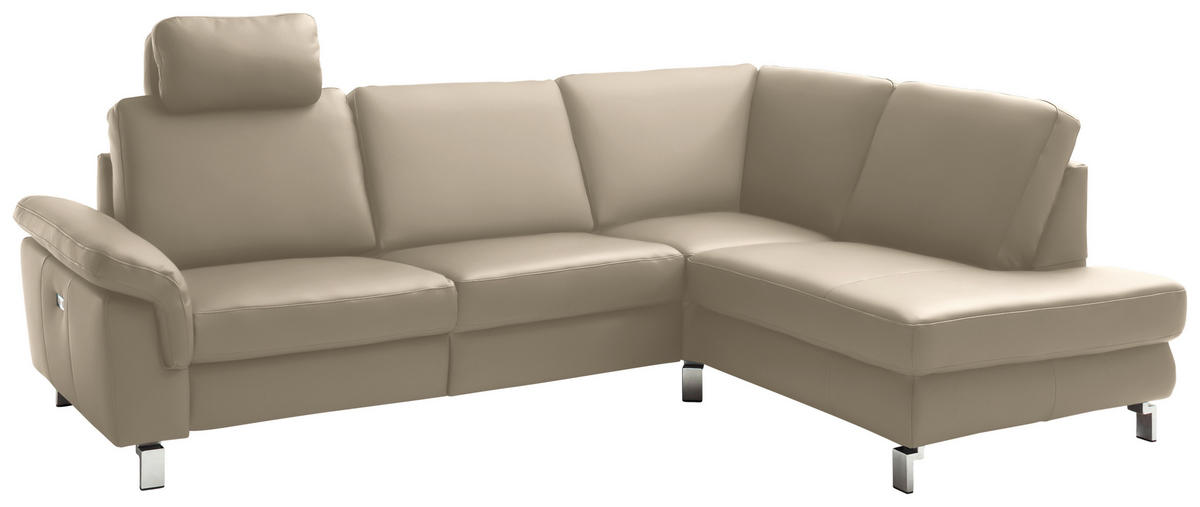 ECKSOFA in Echtleder Hellbraun  - Chromfarben/Hellbraun, Design, Leder/Metall (271/200cm) - Pure Home Lifestyle