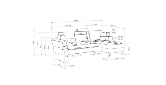 ECKSOFA in Flachgewebe Schwarz  - Eichefarben/Schwarz, KONVENTIONELL, Holz/Textil (265/159cm) - Carryhome