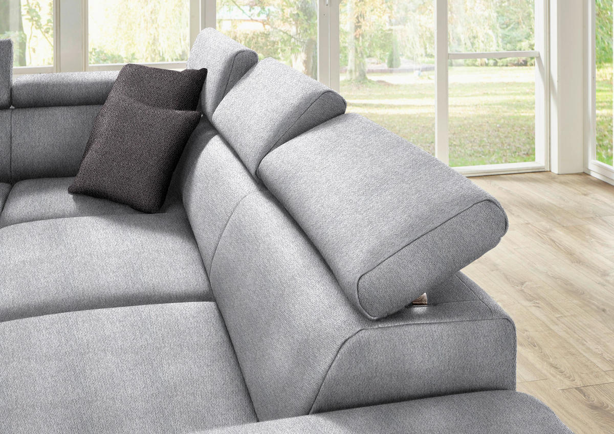 ECKSOFA  in Mikrofaser Hellgrau  273/226 cm  - Eichefarben/Beige, Natur, Holz/Textil (273/226cm) - Beldomo System