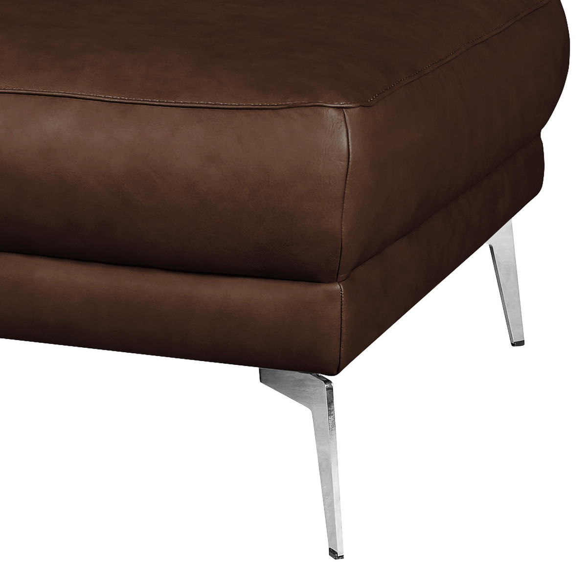 HOCKER in Leder Dunkelbraun  - Chromfarben/Dunkelbraun, Design, Leder/Metall (96/45/80cm) - Livetastic