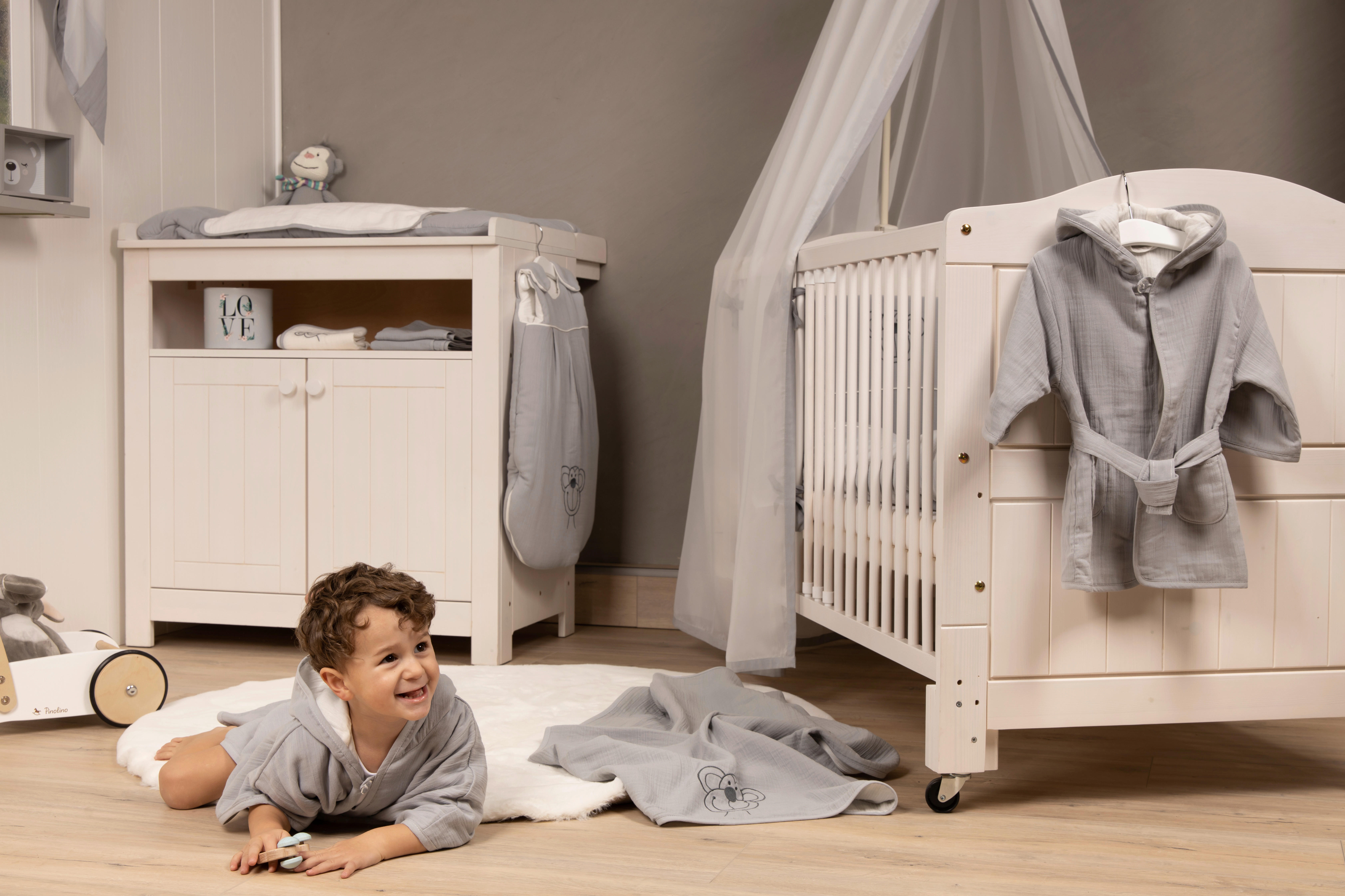 GITTERBETTSET Musselin Affe Grau  - Creme/Grau, Basics, Textil (100/135cm) - Bebe's Collection
