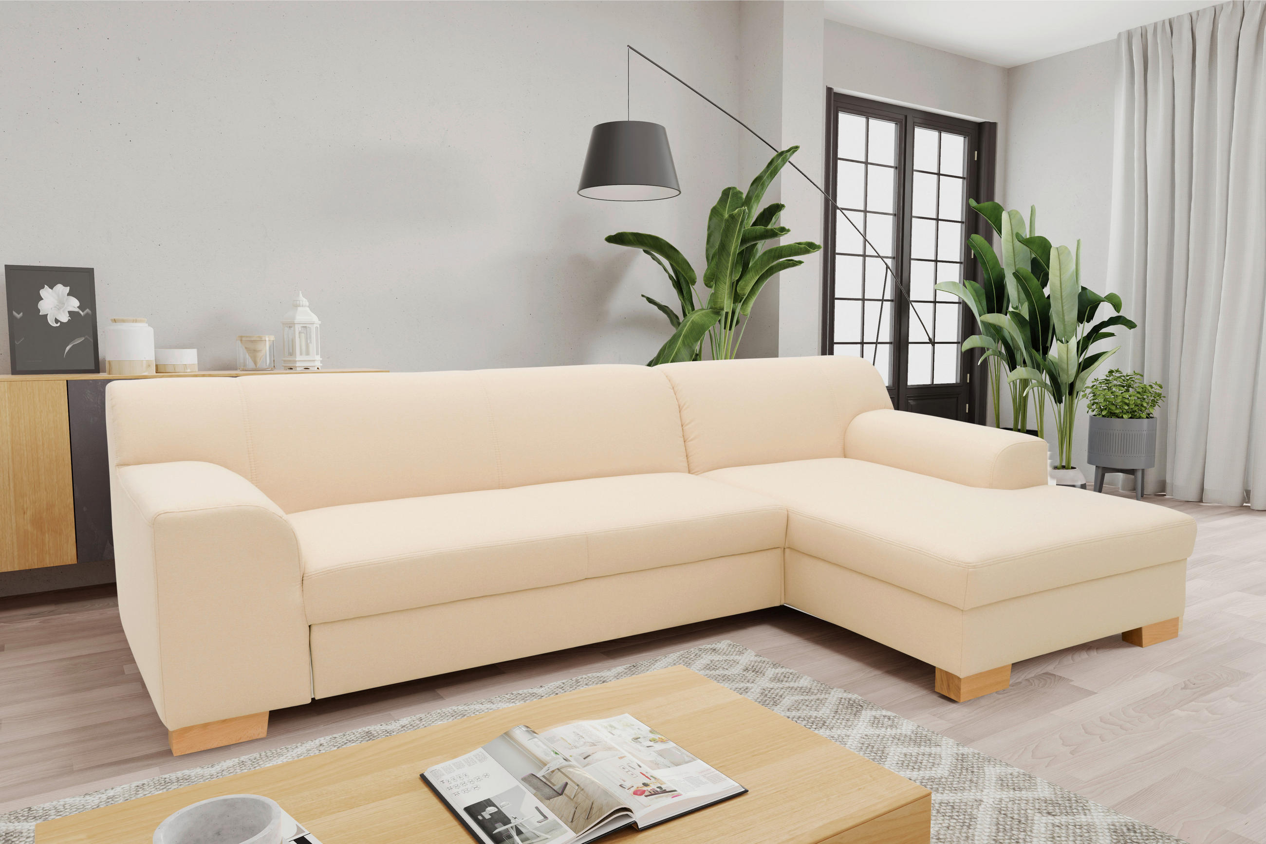 ECKSCHLAFSOFA TINOS Beige Webstoff  - Beige, Basics, Textil (273/157cm) - MID.YOU