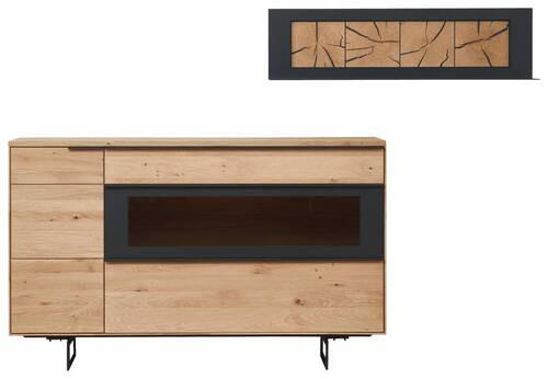SIDEBOARD  in 161,9/99,9/45,2 cm  - Eichefarben/Schwarz, Design, Glas/Holz (161,9/99,9/45,2cm) - Valdera