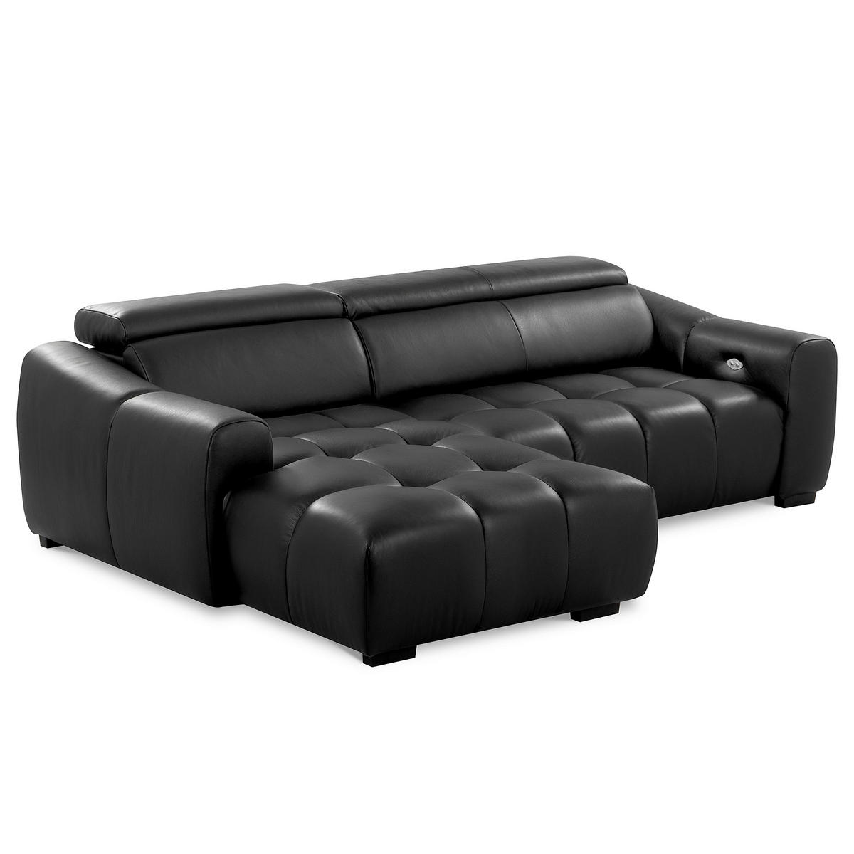 ECKSOFA AVEIRO Anthrazit Echtleder Bettkasten, Kopfteilverstellung, Sitzvorzug  - Anthrazit/Schwarz, Design, Leder/Kunststoff (177/274cm) - Livetastic