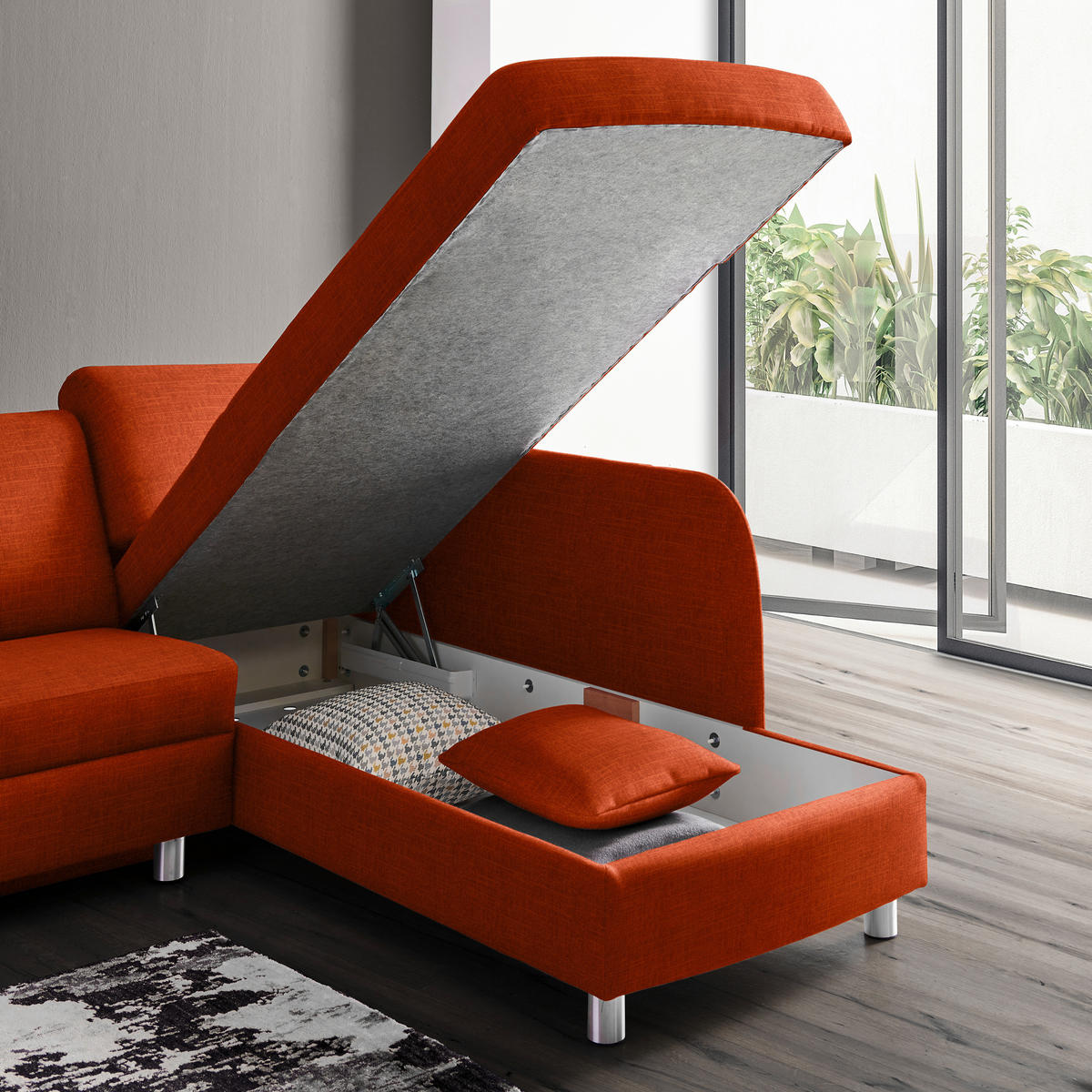 ECKSOFA in Chenille Orange  227/208 cm  - Alufarben/Orange, KONVENTIONELL, Textil/Metall (227/208cm) - Sedda