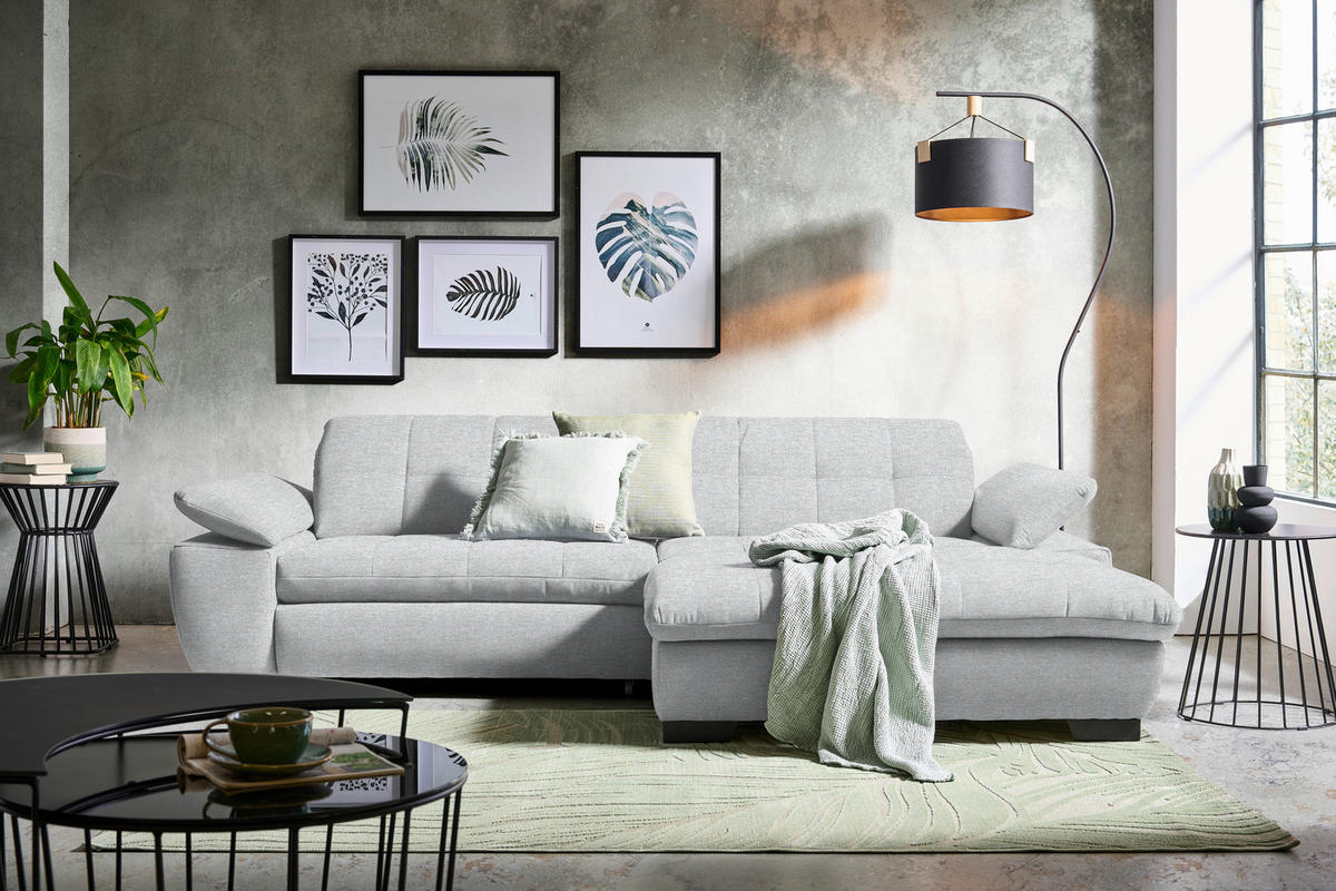 ECKSOFA in Webstoff Hellgrau  - Hellgrau/Schwarz, Design, Textil/Metall (265/180cm) - Carryhome