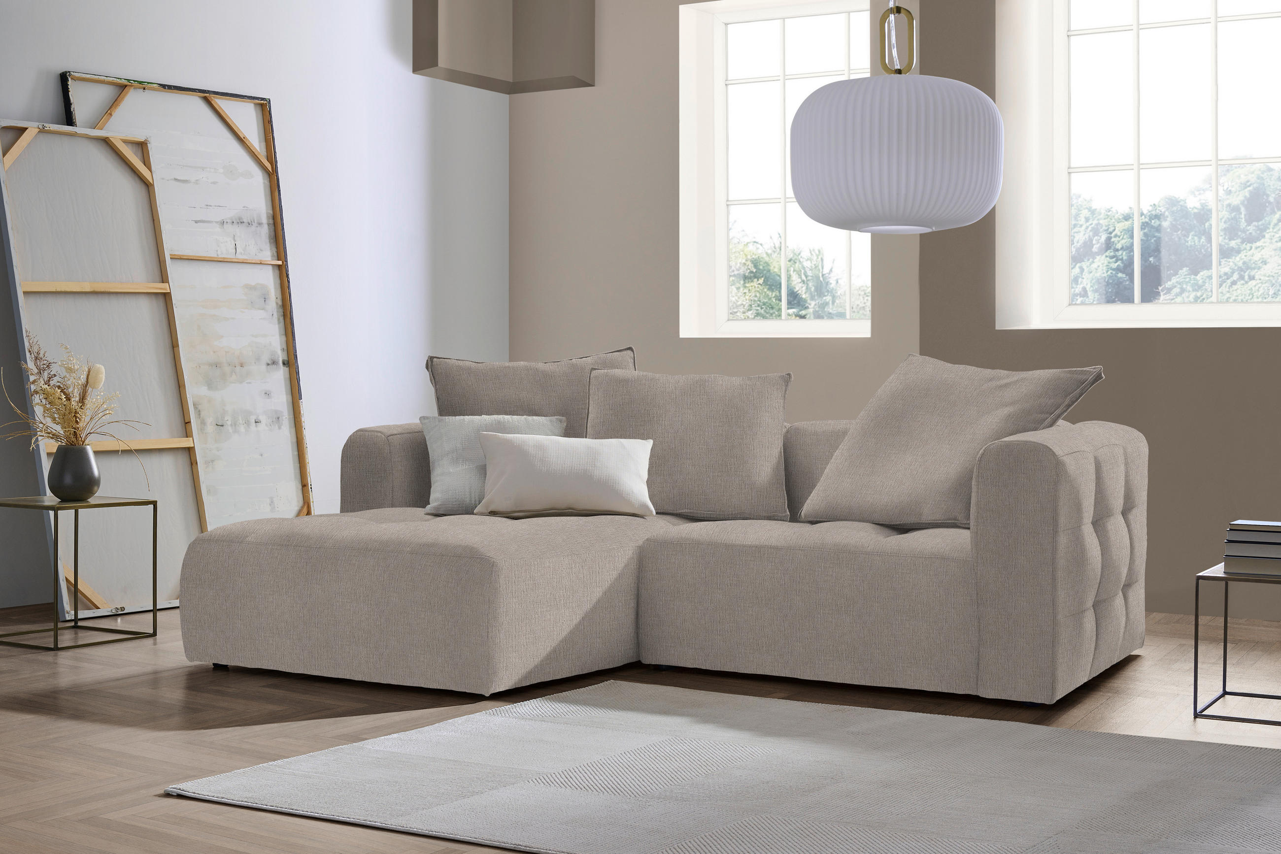 ECKSOFA in Chenille Hellgrau  - Hellgrau/Schwarz, Modern, Kunststoff/Textil (173/240cm) - Stylife
