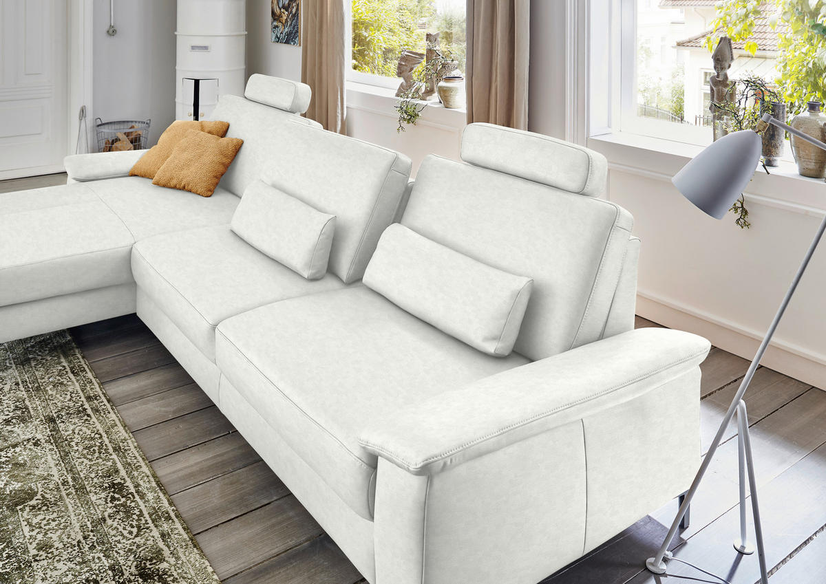 ECKSOFA in Echtleder Weiss  - Weiss/Schwarz, Design, Leder/Metall (176/334cm) - Dieter Knoll