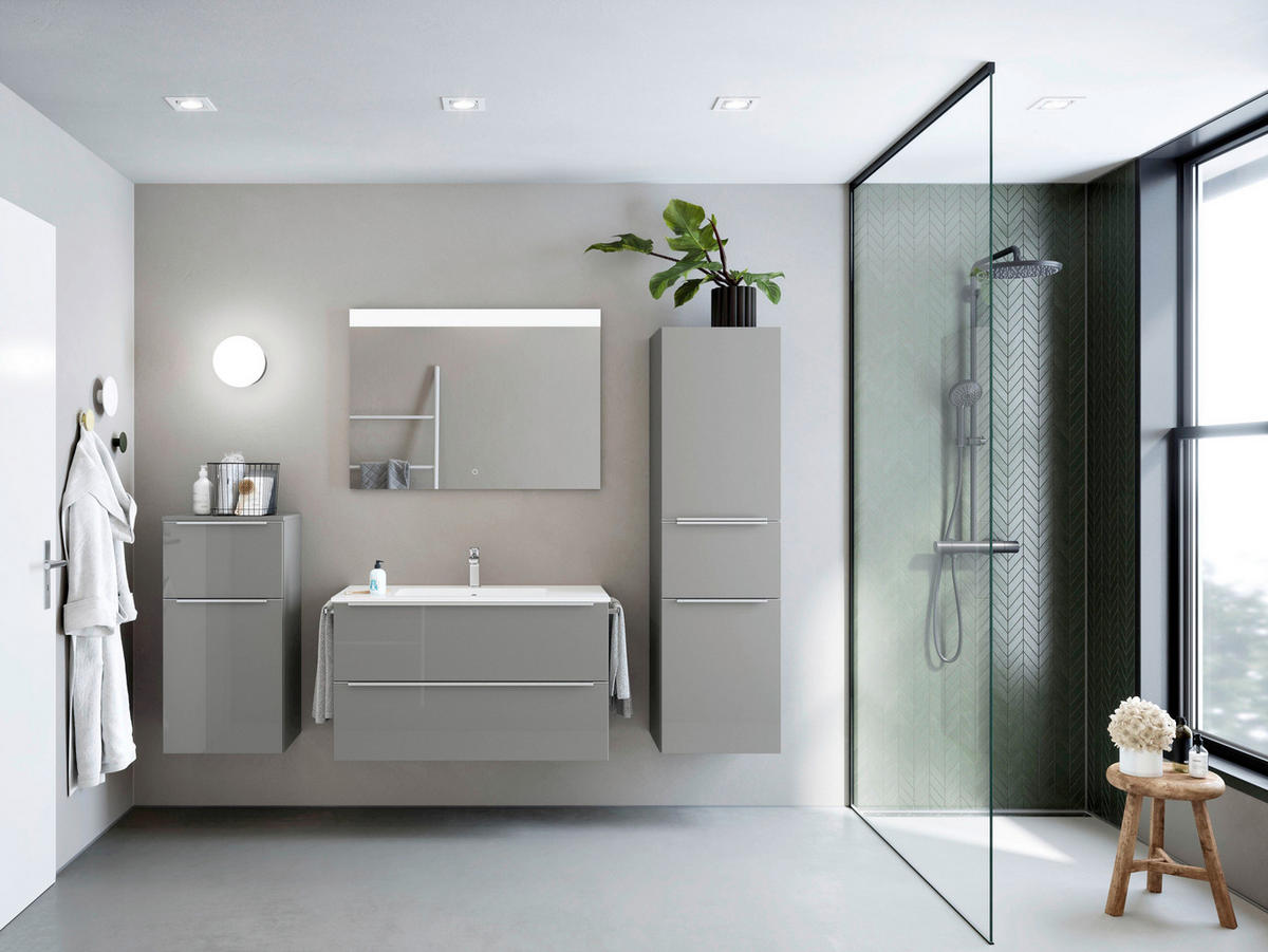 BADEZIMMER 5-teilig  in 191 cm  - Schieferfarben/Edelstahlfarben, MODERN, Glas/Holzwerkstoff (191cm) - Nobilia