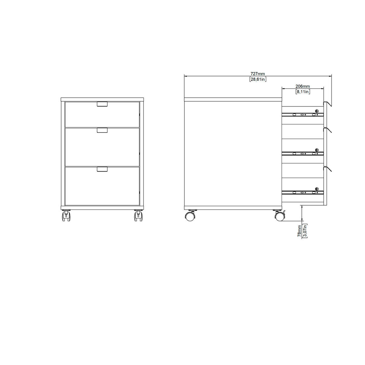 ROLLCONTAINER 40,8/60,8/48,2 cm  - Weiss/Eichefarben, Modern, Holzwerkstoff/Kunststoff (40,8/60,8/48,2cm) - MID.YOU