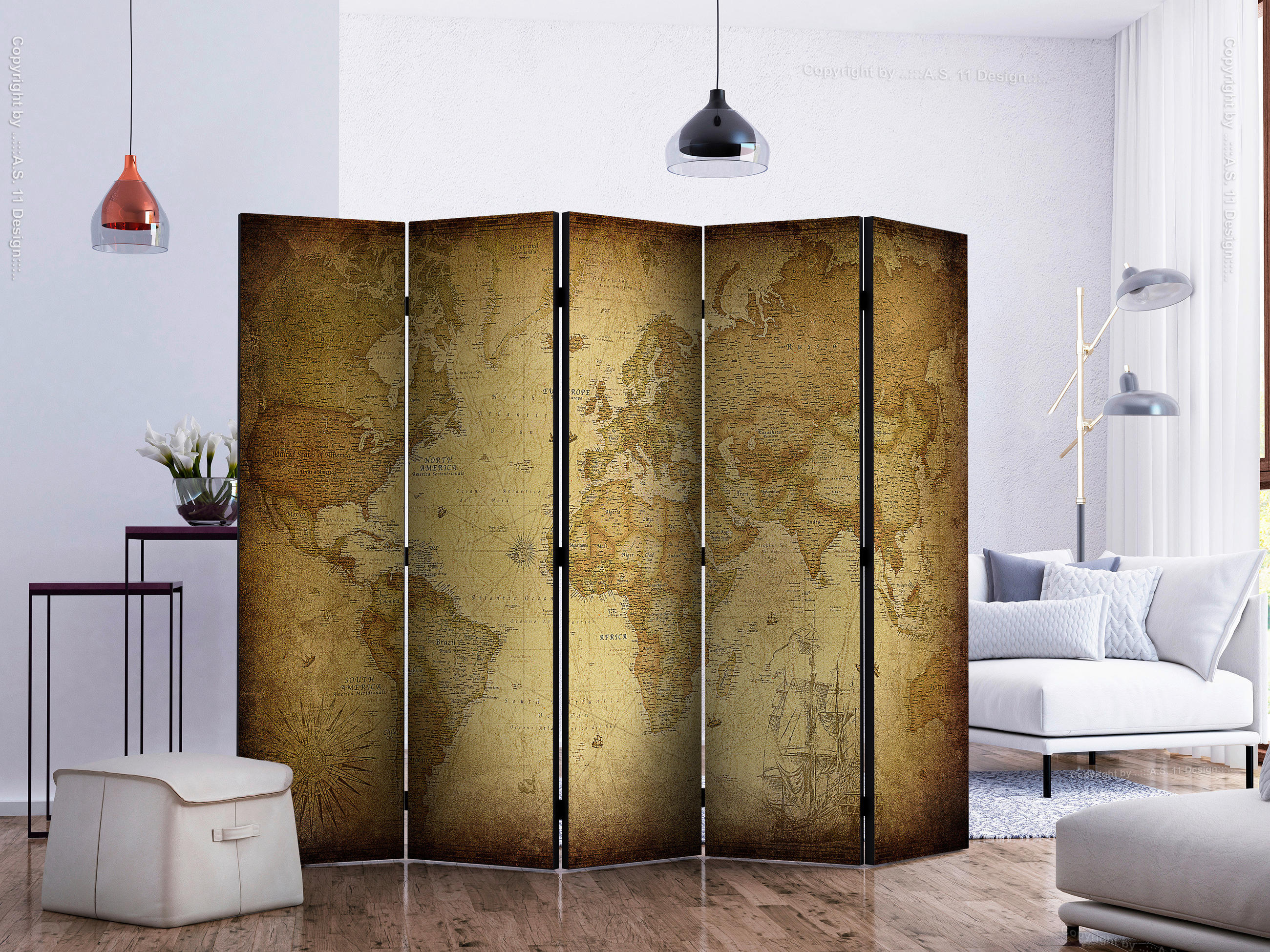 PARAVENT mit 5  Flügel - Beige/Braun, Basics, Holz/Kunststoff (225/172/3cm) - artgeist