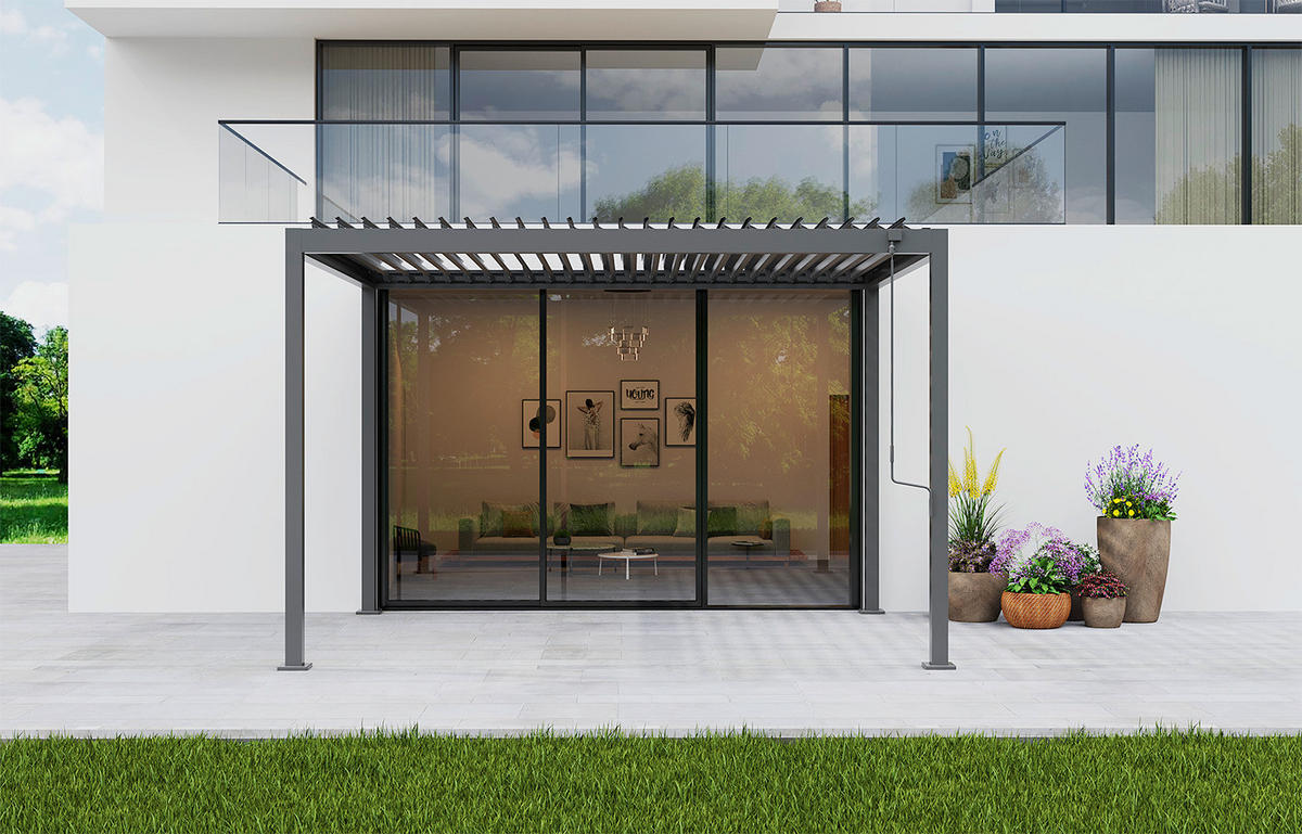 PERGOLA velikost: 359/296/238 cm - antracitová, Basics, kov (359/296/238cm) - Gardenson