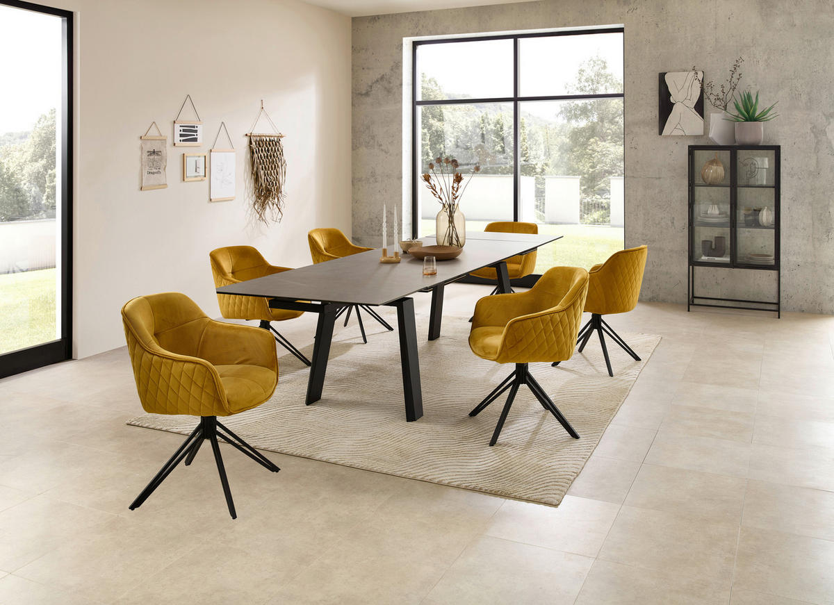 ESSTISCH in Metall, Glas, Keramik 200-300/100/76 cm  - Schwarz/Grau, Modern, Glas/Keramik (200-300/100/76cm) - Livetastic