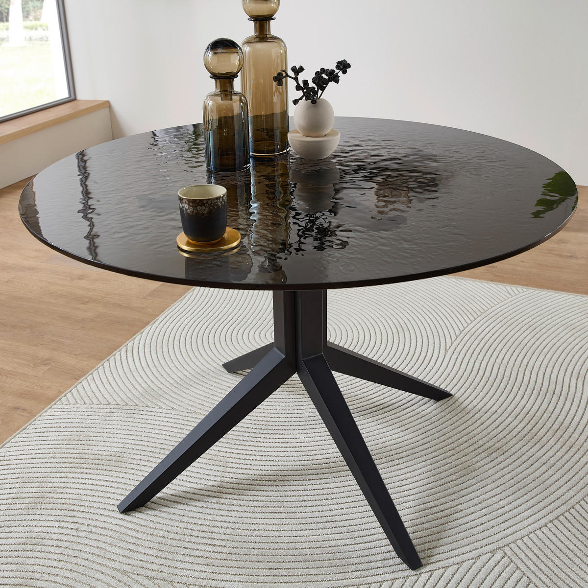 ESSTISCH in Metall, Glas 120/120/76 cm  - Schwarz, MODERN, Glas/Metall (120/120/76cm) - Boxxx
