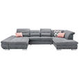 WOHNLANDSCHAFT Grau Mikrofaser  - Chromfarben/Grau, Design, Kunststoff/Textil (204/350/211cm) - Xora