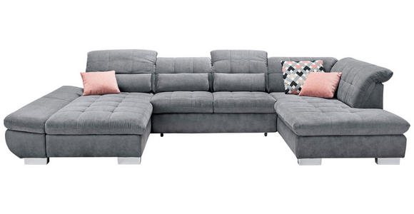 WOHNLANDSCHAFT Grau Mikrofaser - Chromfarben/Grau, Design, Kunststoff/Textil (204/350/211cm) - Xora