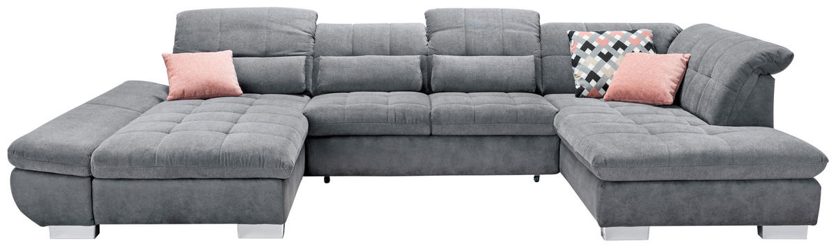 WOHNLANDSCHAFT in Mikrofaser Grau  - Chromfarben/Grau, Design, Kunststoff/Textil (204/350/211cm) - Xora