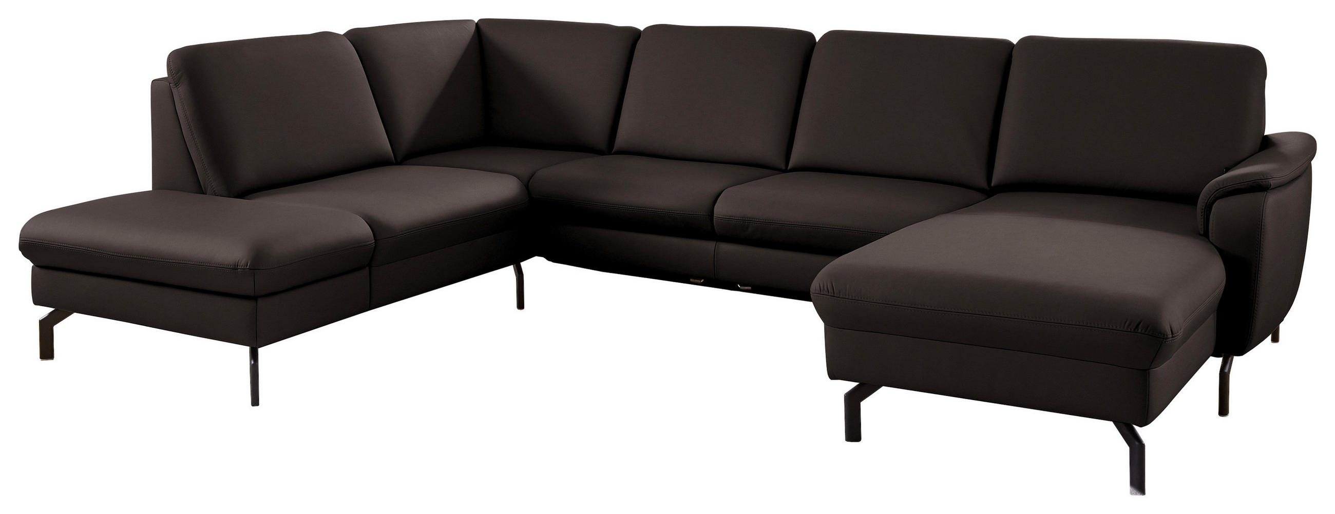 WOHNLANDSCHAFT Beldomo premium in Echtleder Schwarzbraun  - Schwarzbraun/Schwarz, KONVENTIONELL, Leder/Metall (224/306/168cm) - Beldomo Premium