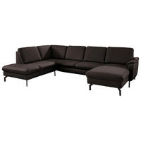 WOHNLANDSCHAFT Beldomo premium in Echtleder Schwarzbraun  - Schwarzbraun/Schwarz, KONVENTIONELL, Leder/Metall (224/306/168cm) - Beldomo Premium