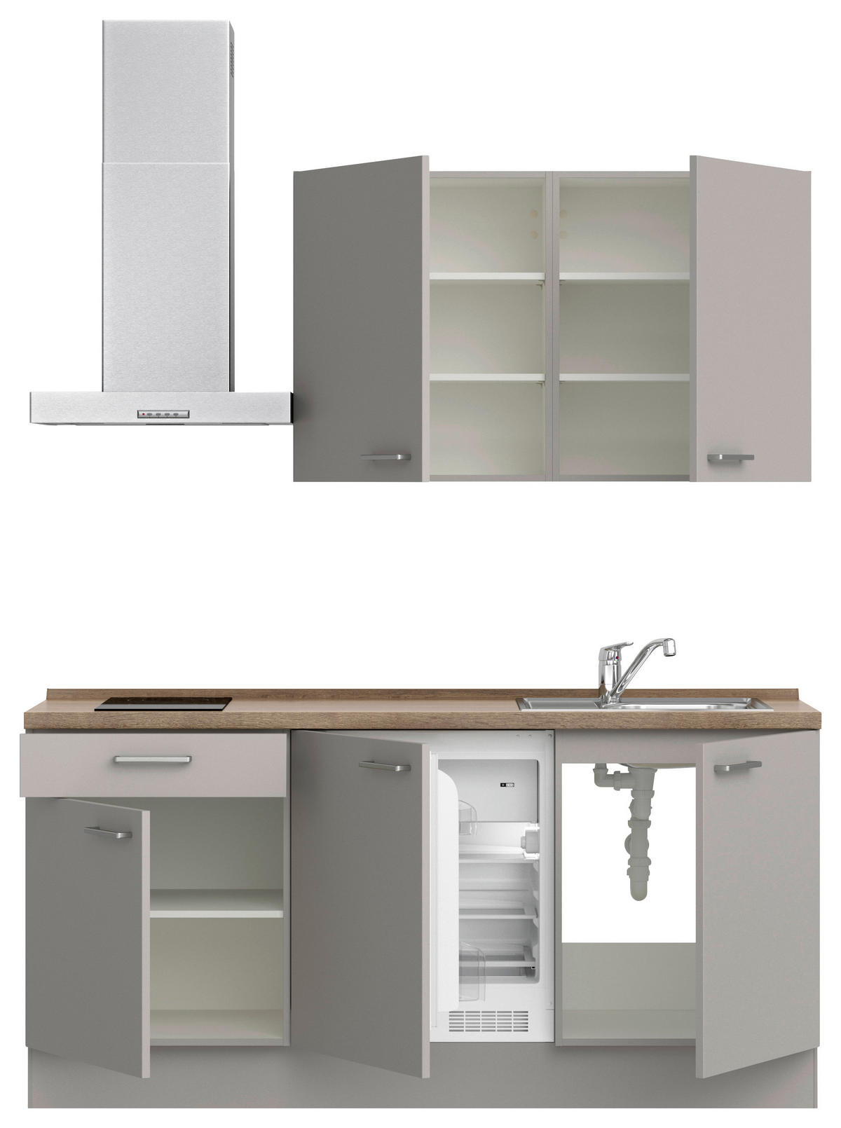 KÜCHENLEERBLOCK 180 cm   in Grau, Eiche dunkel  - Eiche dunkel/Edelstahlfarben, MODERN, Holzwerkstoff/Metall (180cm) - Nobilia