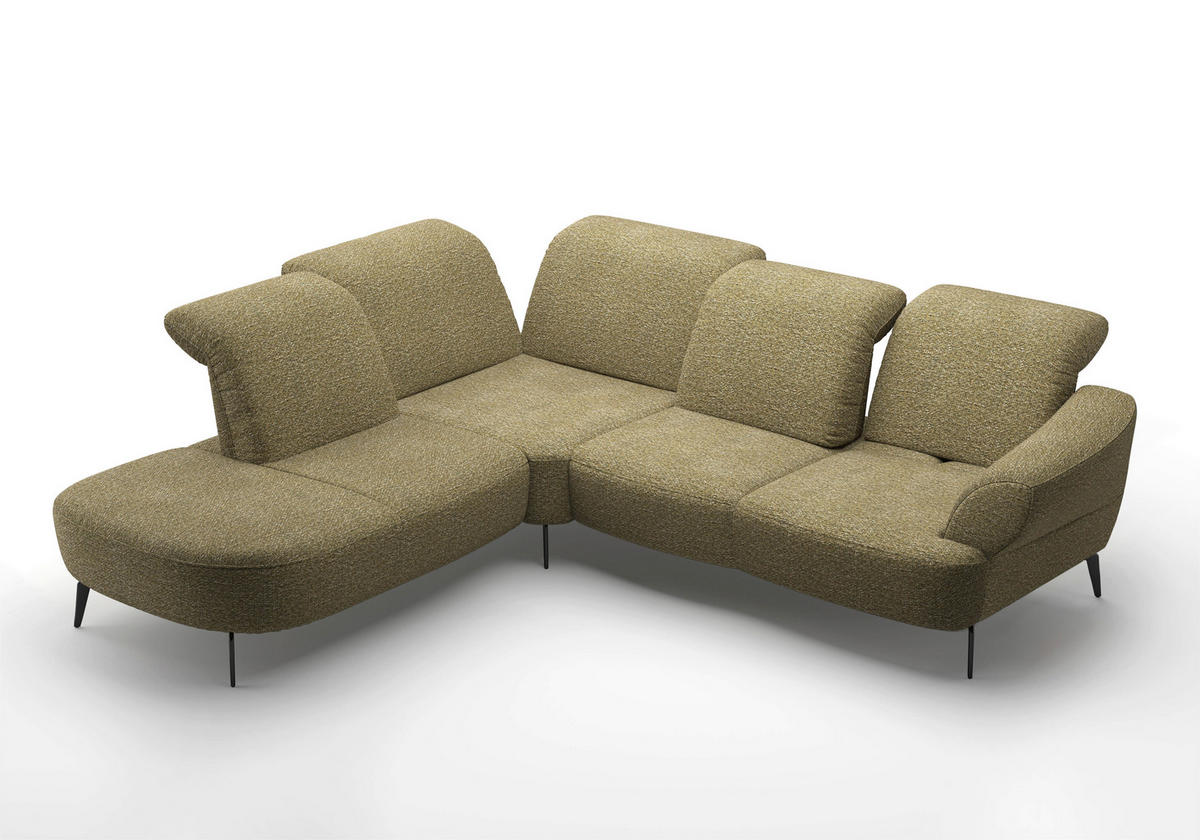 ECKSOFA DANCE E Olivgrün Chenille  - Schwarz/Olivgrün, MODERN, Textil/Metall (270/302cm) - Sit & More