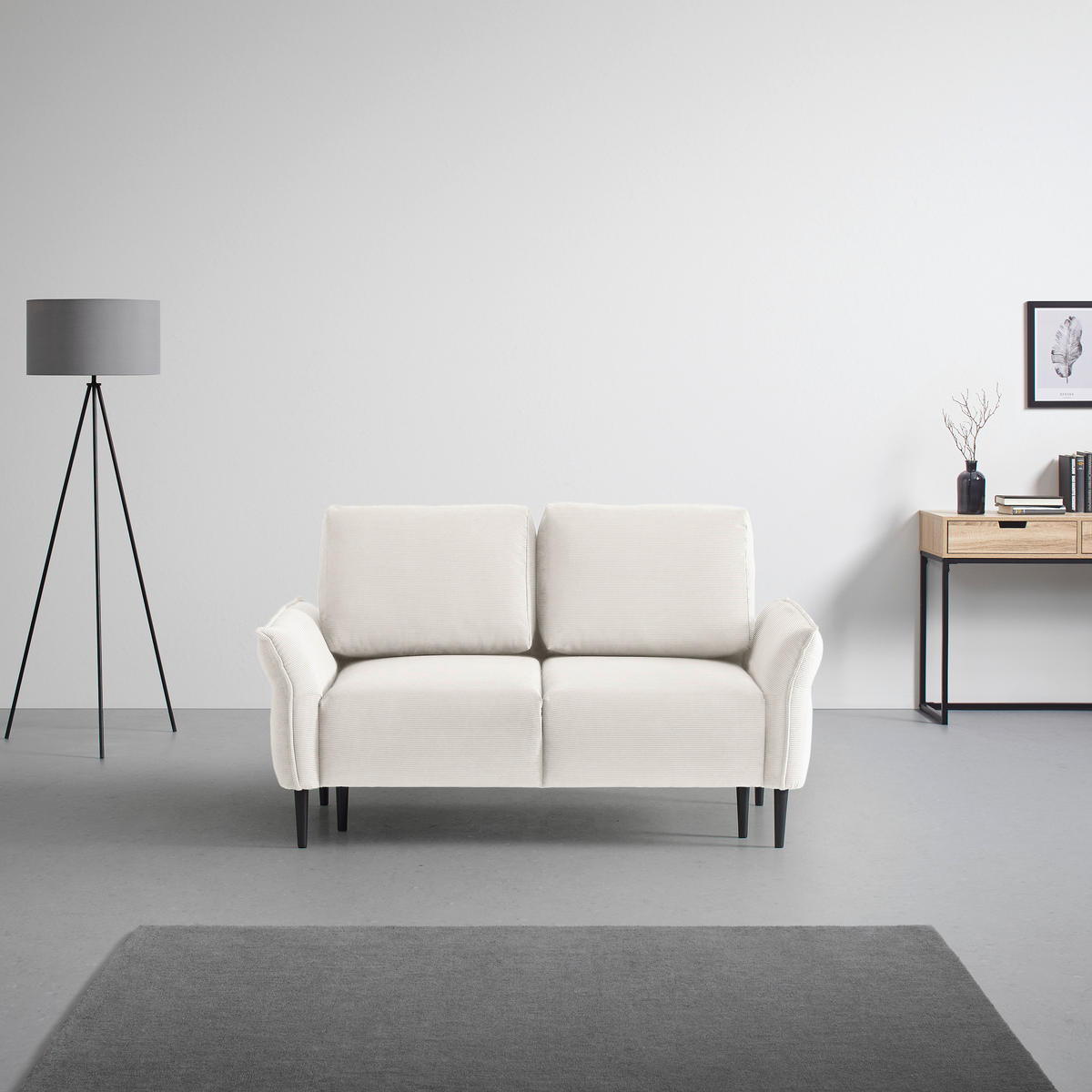 2-SITZER-SOFA Cord Beige  - Beige/Schwarz, Modern, Holz/Textil (150/85/92cm) - MID.YOU