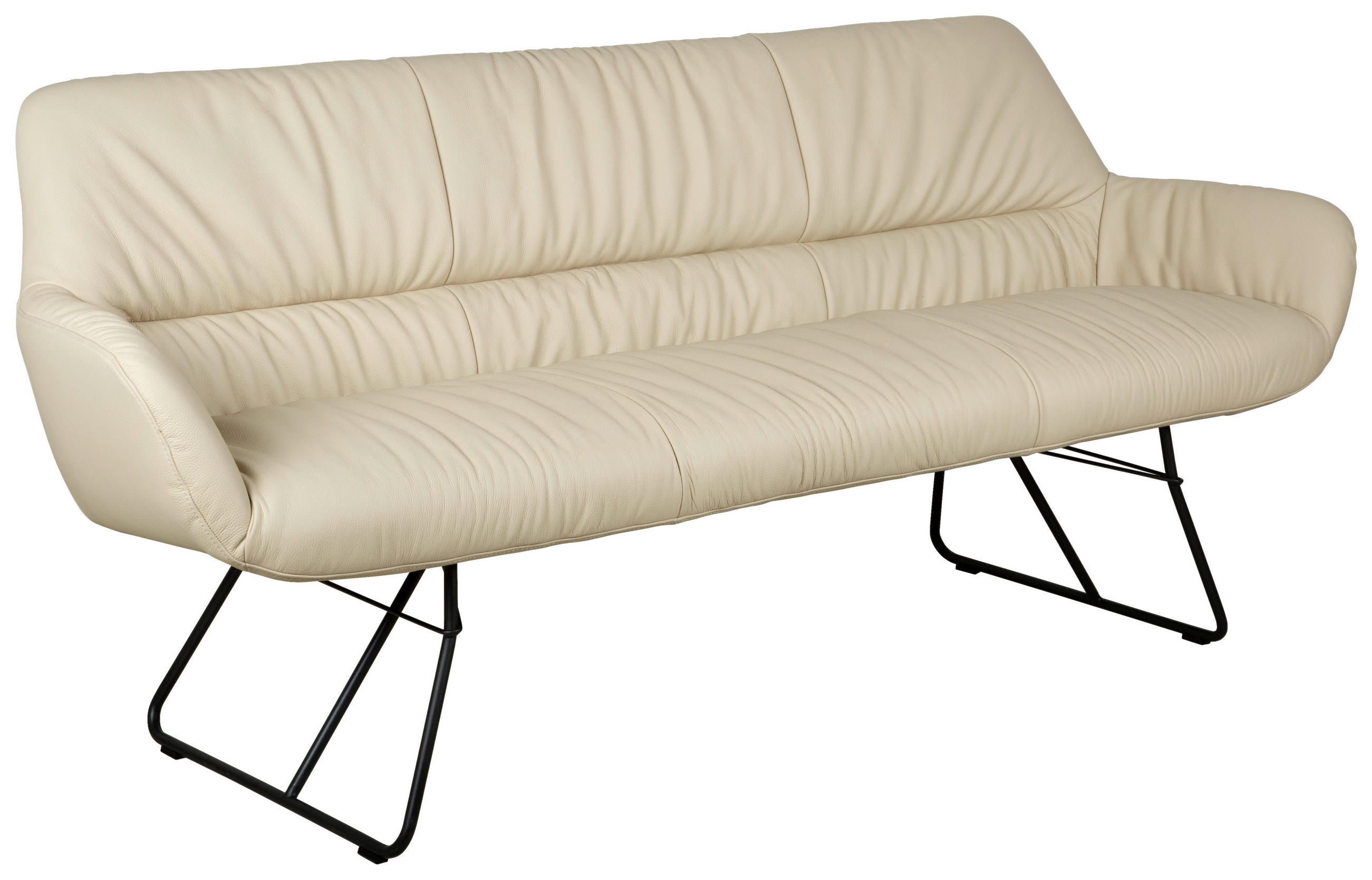 SITZBANK 201,5/87/67,5 cm Echtleder Schwarz, Beige  - Beige/Schwarz, Design, Leder/Metall (201,5/87/67,5cm) - Dieter Knoll