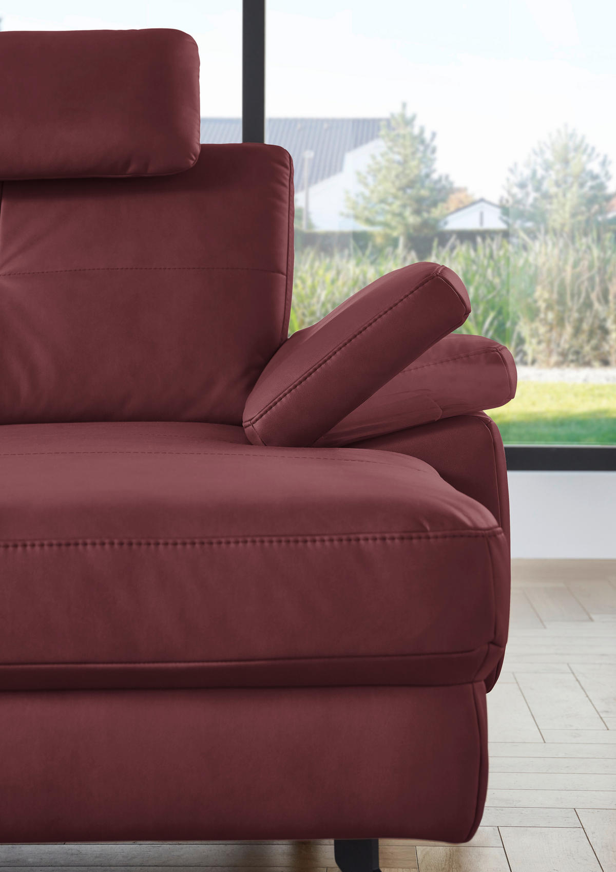 WOHNLANDSCHAFT in Lederlook, Mikrofaser Bordeaux  - Bordeaux/Schwarz, Design, Textil/Metall (220/345/179cm) - Beldomo System