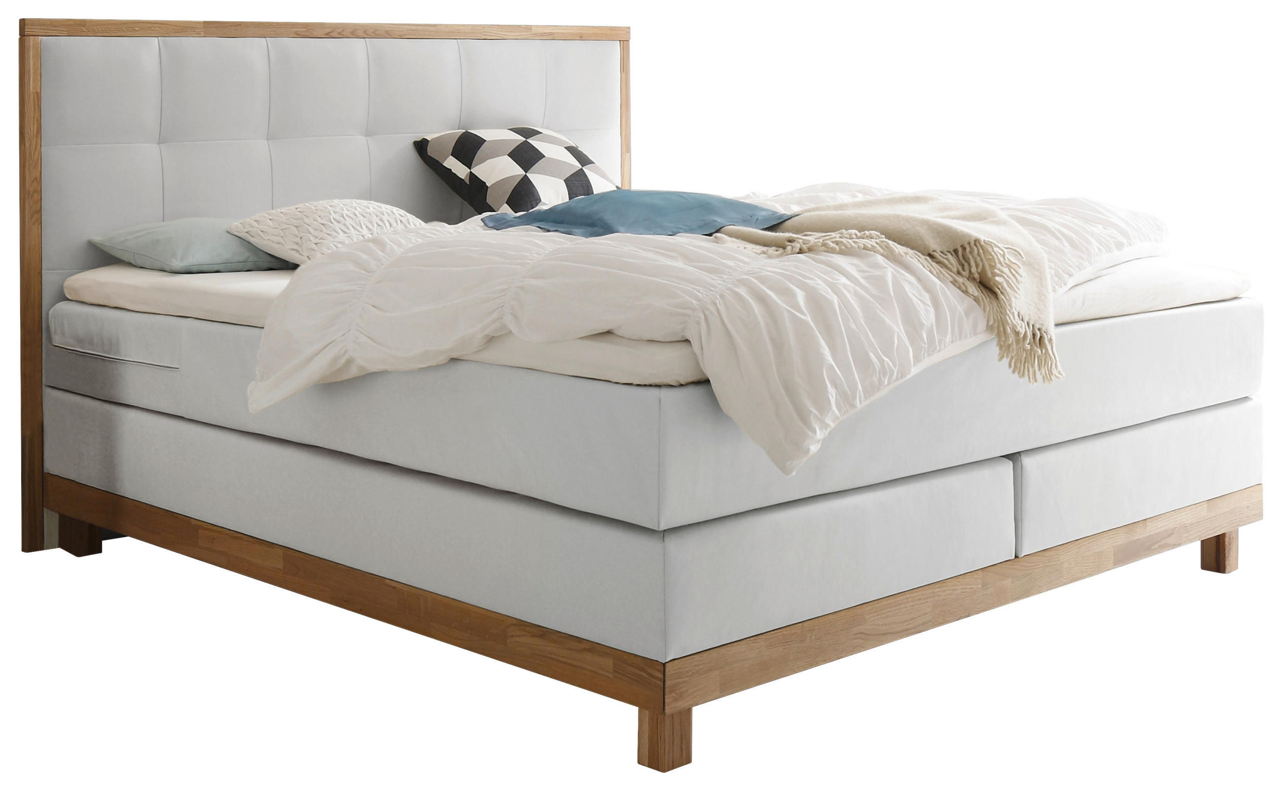 BOXSPRINGBETT 160/200 cm  in Weiß, Eichefarben  - Eichefarben/Weiß, KONVENTIONELL, Holz/Textil (160/200cm) - Hasena